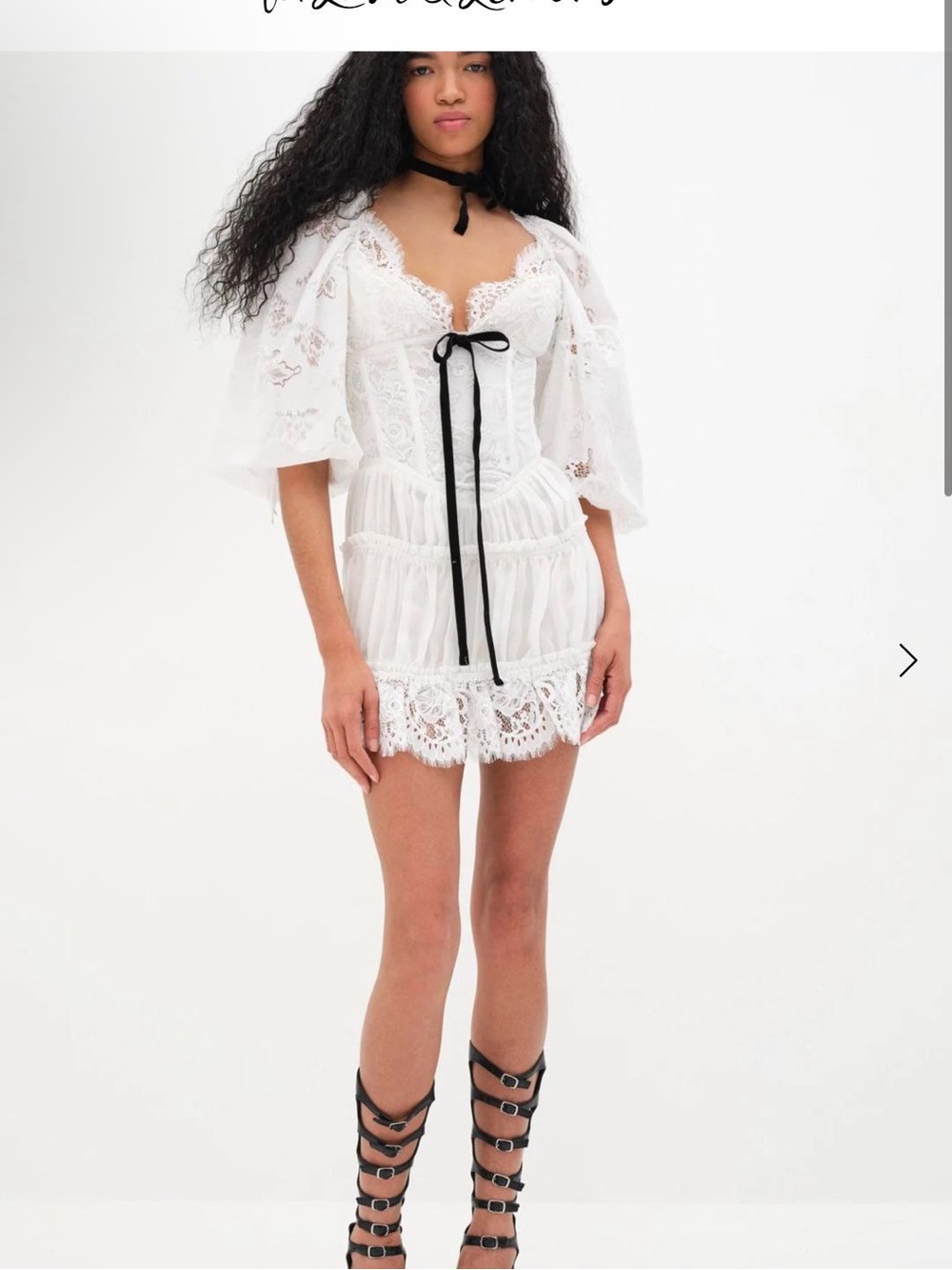 White Lace Corset Mini Dress with Ribbon Tie